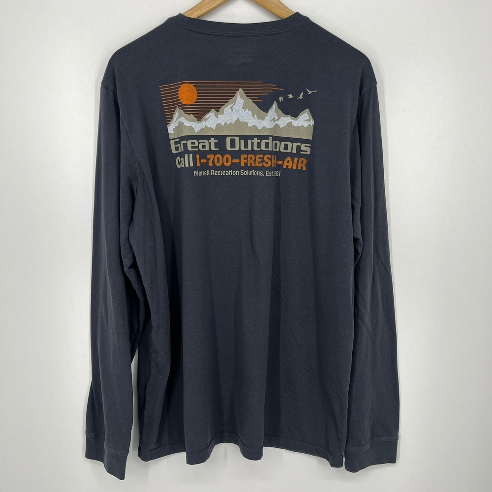 Merrell Great Outdoors Long Sleeve Graphic T-Shirt Mens XL Charcoal Grey Hiking